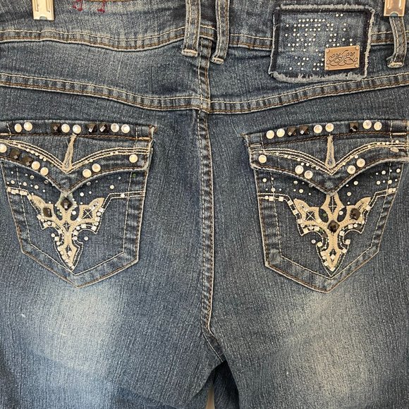One-5-One Stretch Blue Denim Jeans Embellished Pockets - Picture 1 of 7